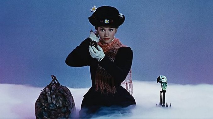 Julie Andrews sitting on a cloud in Walt Disney's Mary Poppins